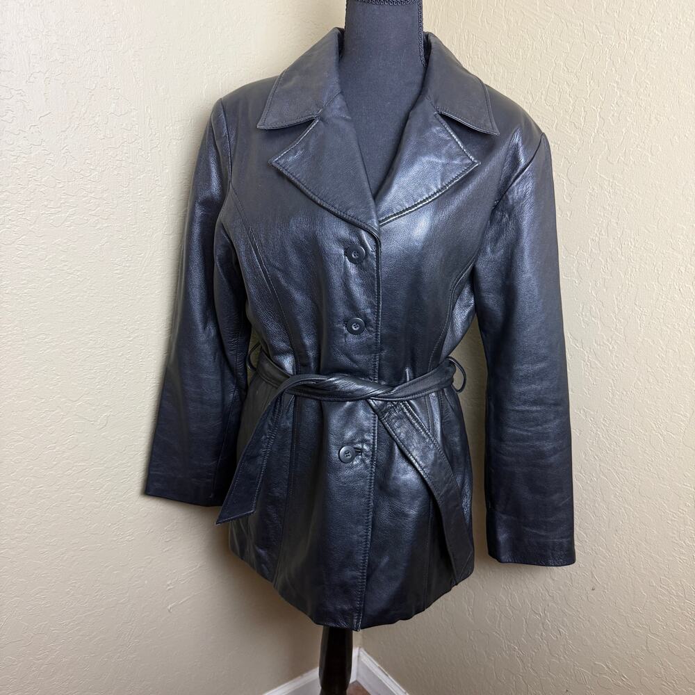 Wilsons Pelle Studio Black Leather Belted Jacket Thinsulate Women’s Medium